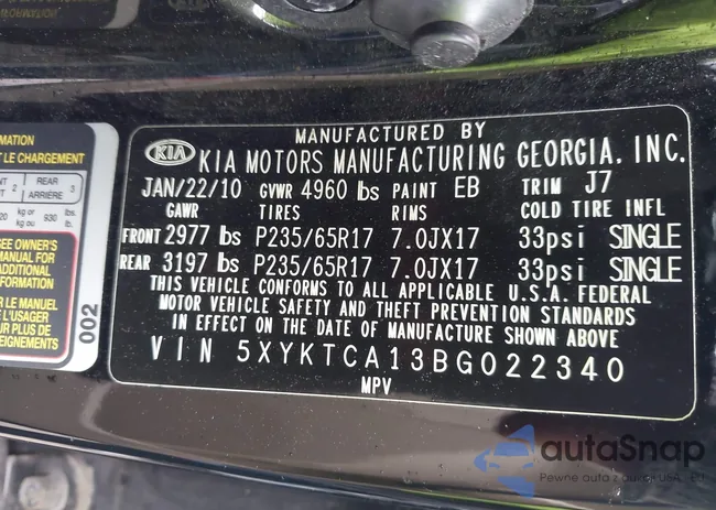 5XYKTCA13BG022340: 42338384