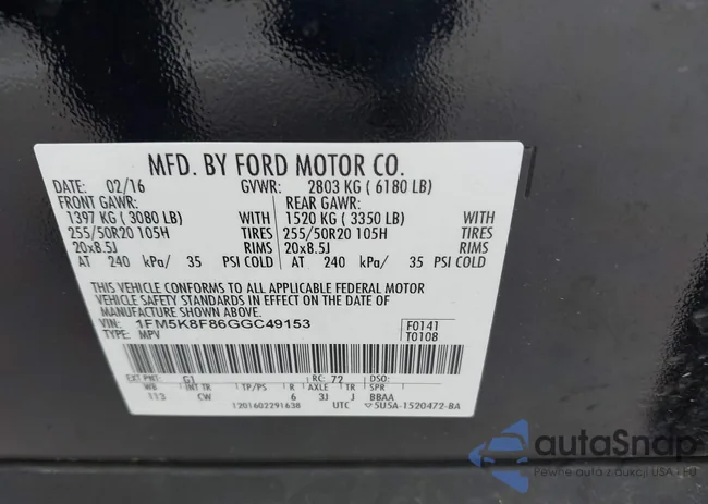 1FM5K8F86GGC49153: 42338498