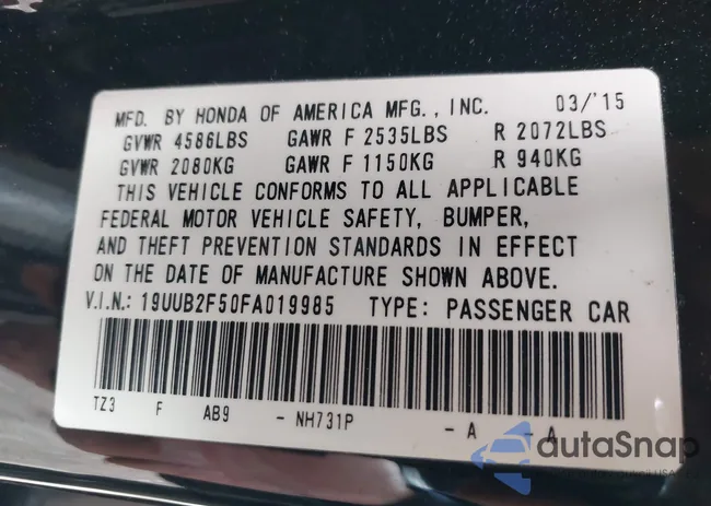 19UUB2F50FA019985: 42340223