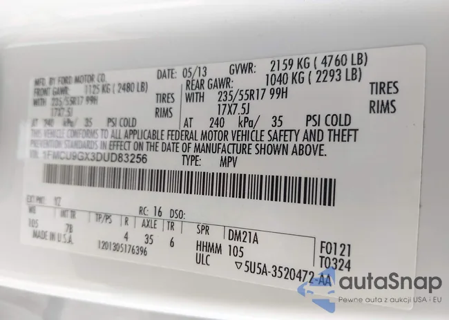 1FMCU9GX3DUD83256: 42340278