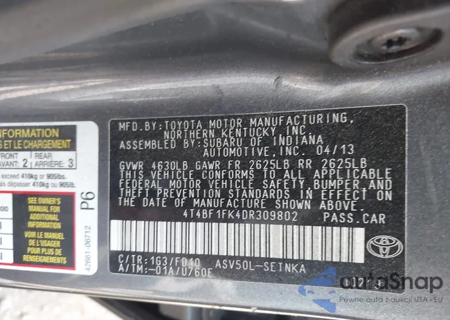 4T4BF1FK4DR309802: 42340367