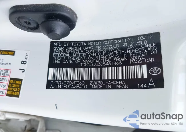 JTDKN3DU3C5461466: 42340404