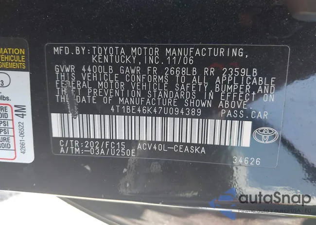 4T1BE46K47U094389: 42341282