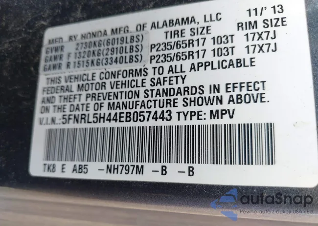 5FNRL5H44EB057443: 42341362