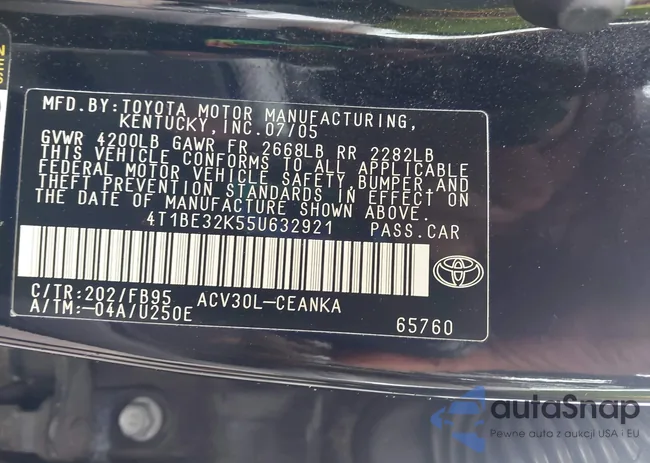 4T1BE32K55U632921: 42341618