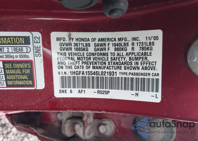 1HGFA15546L021931: 42340899