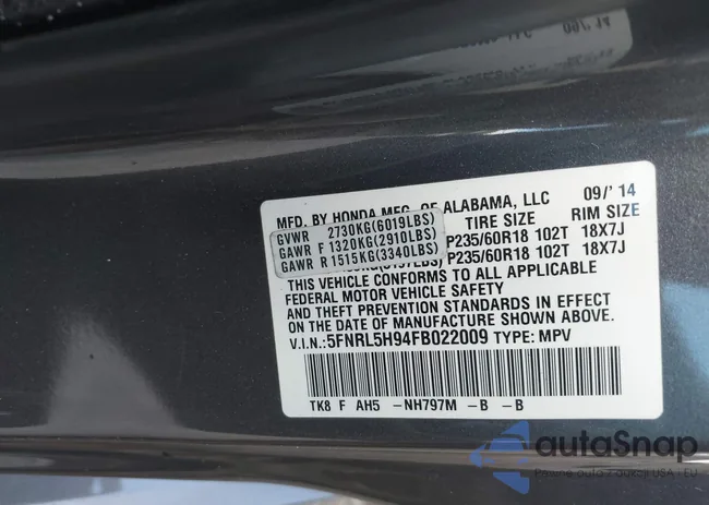 5FNRL5H94FB022009: 42340930