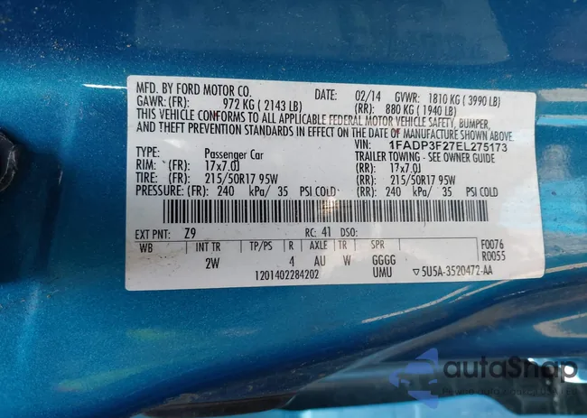 1FADP3F27EL275173: 42341009