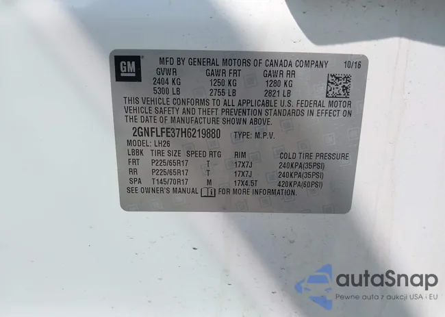 2GNFLFE37H6219880: 42341011