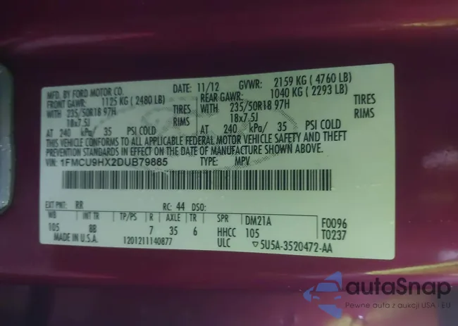 1FMCU9HX2DUB79885: 42341050