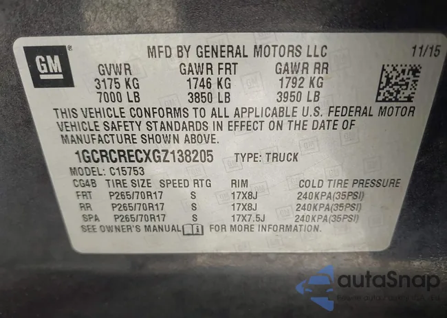 1GCRCRECXGZ138205: 42342202