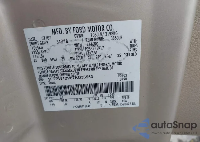 1FTPW12V67KD36553: 42342211