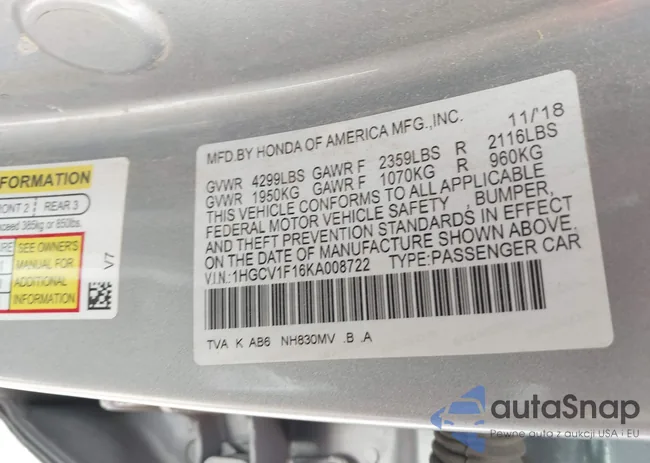 1HGCV1F16KA008722: 42342351