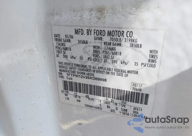 1FTPW12V26KD69998: 42342361