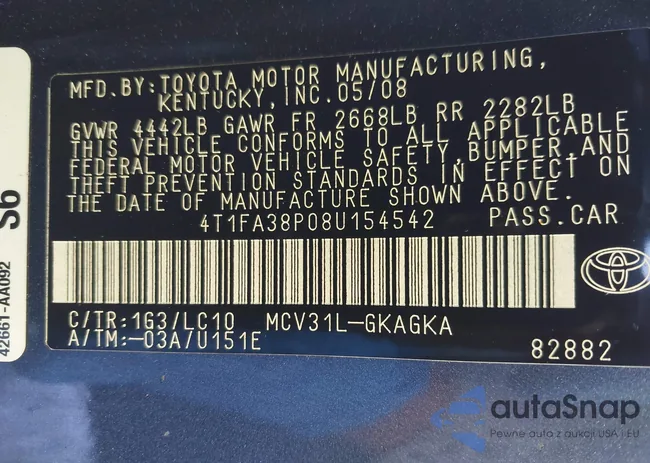 4T1FA38P08U154542: 42342415