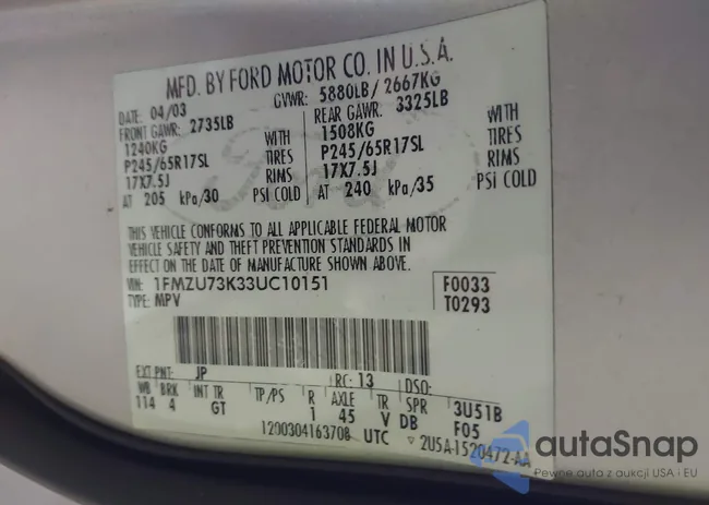 1FMZU73K33UC10151: 42341786