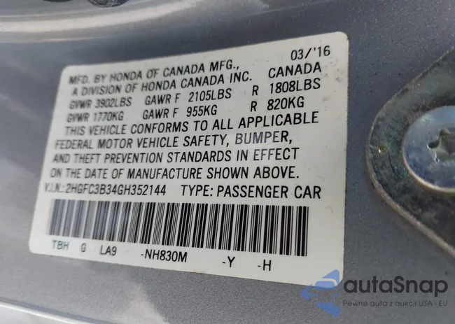 2HGFC3B34GH352144: 42341789