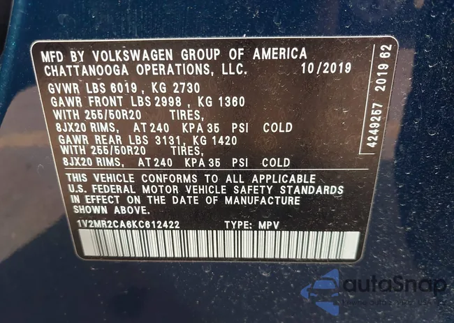 1V2MR2CA6KC612422: 42341968