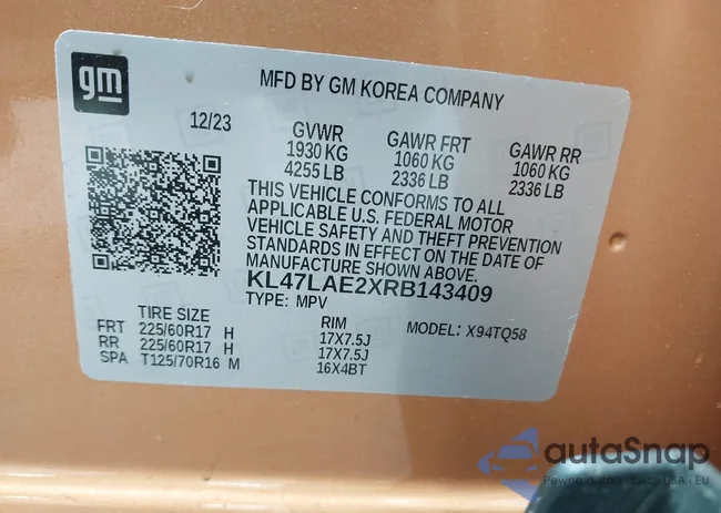 KL47LAE2XRB143409: 42342123