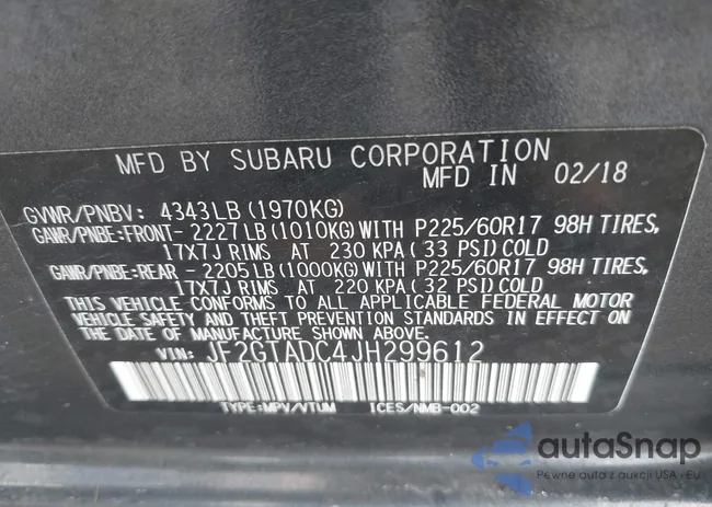 JF2GTADC4JH299612: 42343361