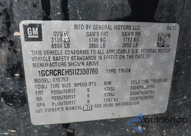 1GCRCREH5HZ330760: 42343460