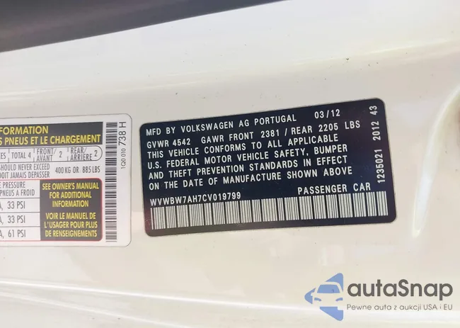 WVWBW7AH7CV019799: 42343610