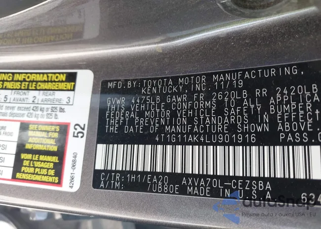 4T1G11AK4LU901916: 42342784