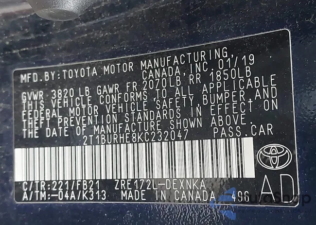 2T1BURHE8KC232047: 42342827