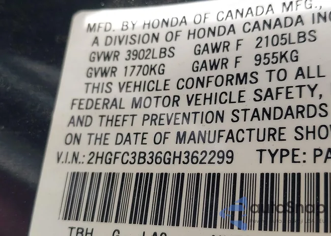 2HGFC3B36GH362299: 42344328