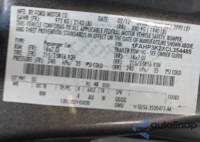 1FAHP3K2XCL354485: 42344421