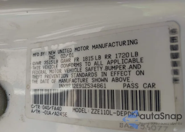 1NXBR12E91Z534861: 42343978