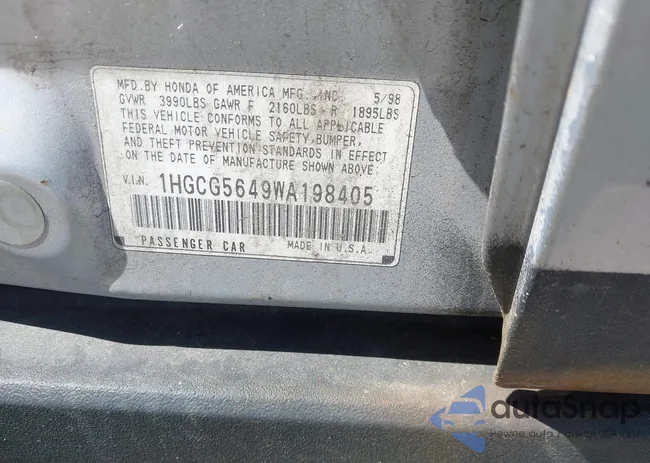 1HGCG5649WA198405: 42345143