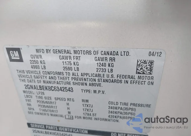 2GNALBEK8C6342543: 42345258