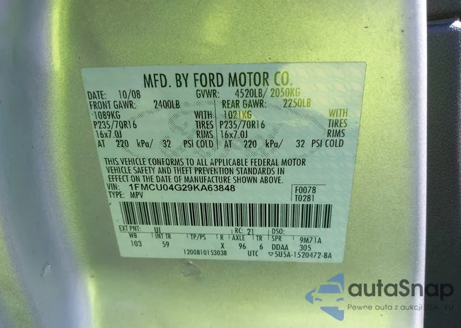 1FMCU04G29KA63848: 42345357