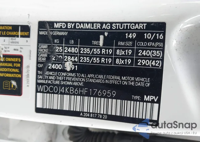 WDC0J4KB6HF176959: 42345692