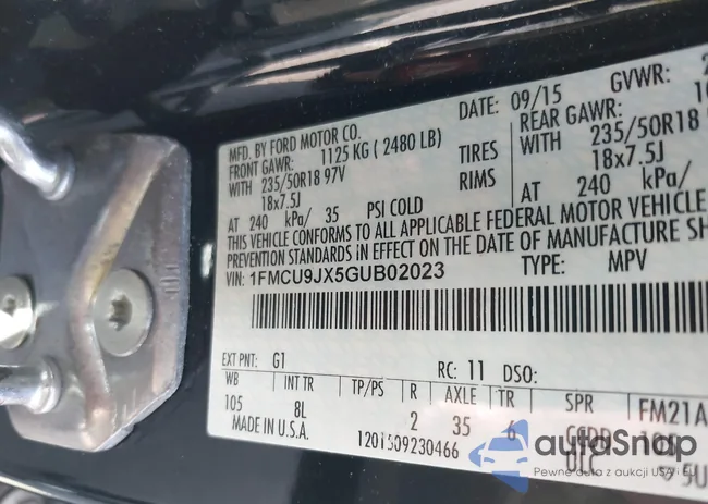 1FMCU9JX5GUB02023: 42345723