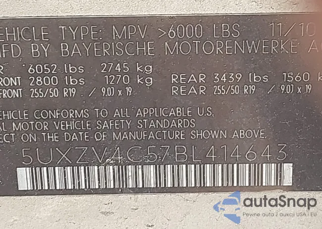 5UXZV4C57BL414643: 42345726