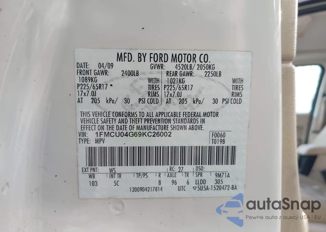 1FMCU04G69KC26002: 42345076