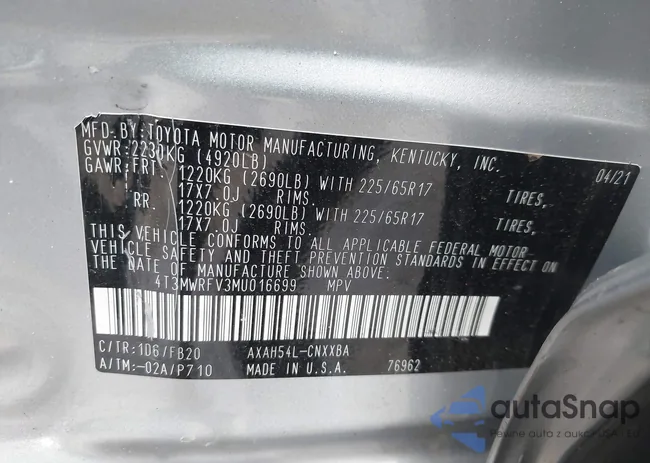 4T3MWRFV3MU016699: 42346379