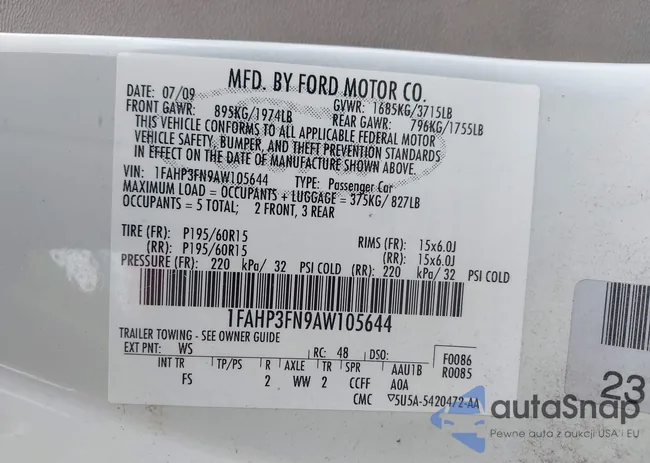 1FAHP3FN9AW105644: 42346533