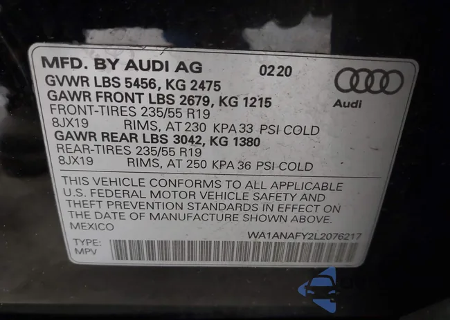 WA1ANAFY2L2076217: 42346583