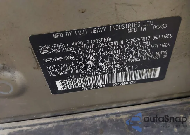 JF2SH64689H740012: 42346135