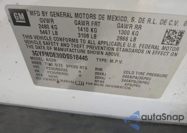 3GYFNDE39DS518445: 42347491