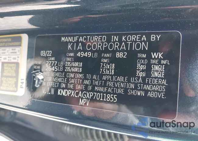 KNDPXCAGXP7011855: 42346789