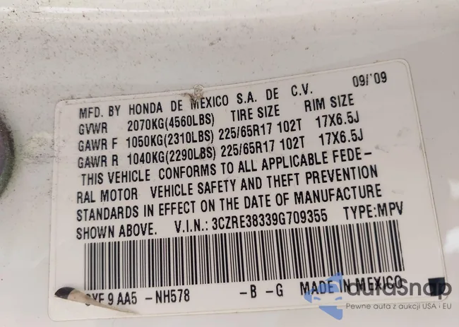 3CZRE38339G709355: 42346865