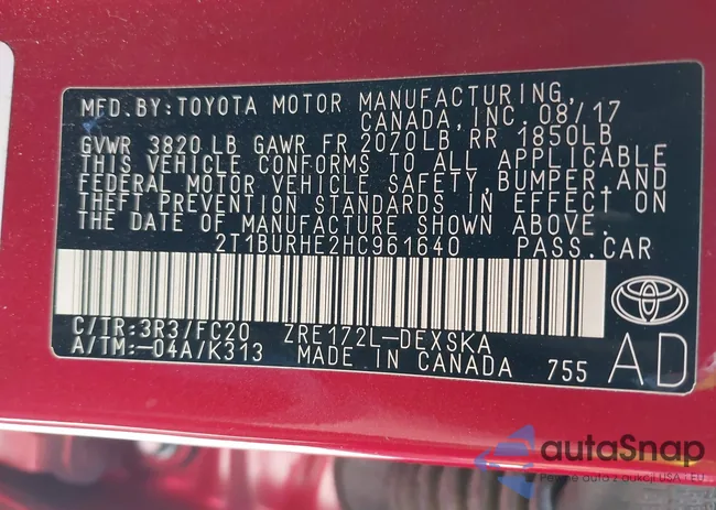 2T1BURHE2HC961640: 42348335