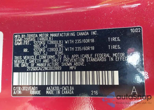 2T2GDCAZ2NC002889: 42348557