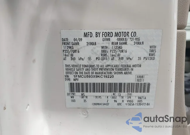 1FMCU593X9KC19220: 42348700