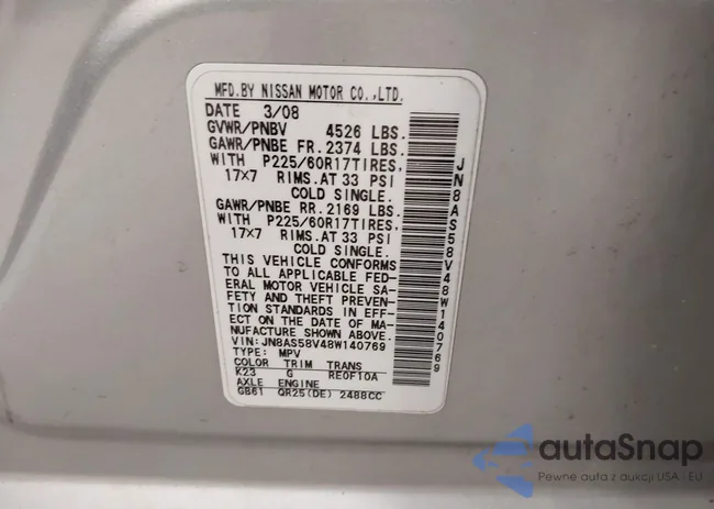 JN8AS58V48W140769: 42349606