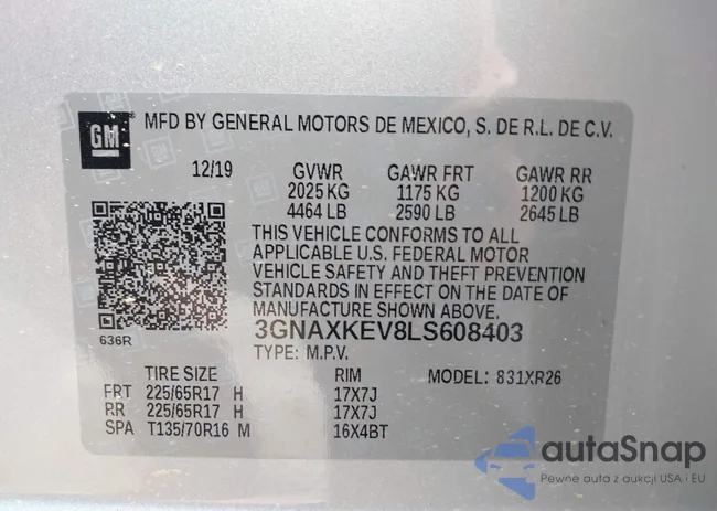 3GNAXKEV8LS608403: 42349611